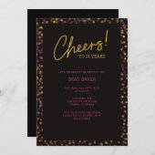 Confetti rose et or 21ème anniversaire Invitation (Devant / Derrière)