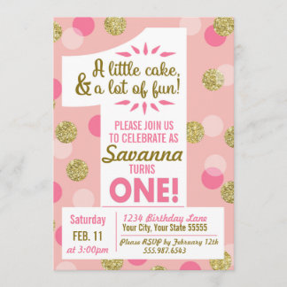 Confetti rose et or première invitation anniversai