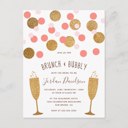 Confetti rose & or Brunch & Bubbly Invitations (Devant)