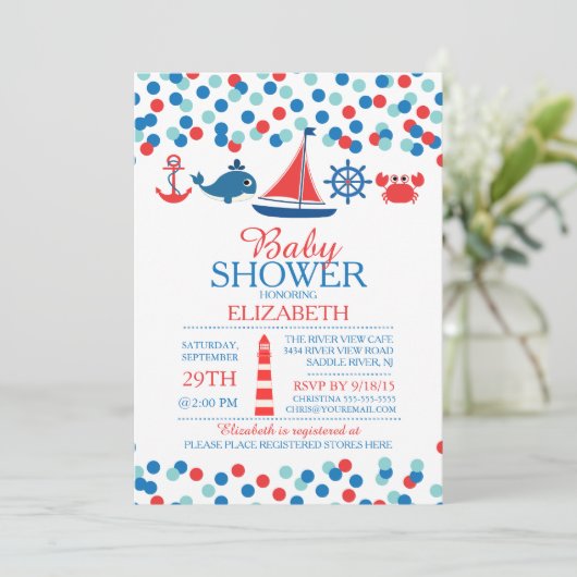 Confetti Sfeervolle Jongens Baby Borrel Uitnodigin Kaart (Staand voorkant)