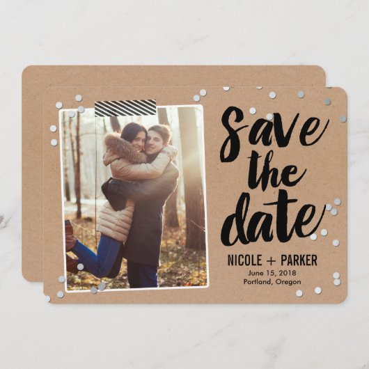 Confetti Sla de datumkaart op Save The Date (Voorkant / Achterkant)