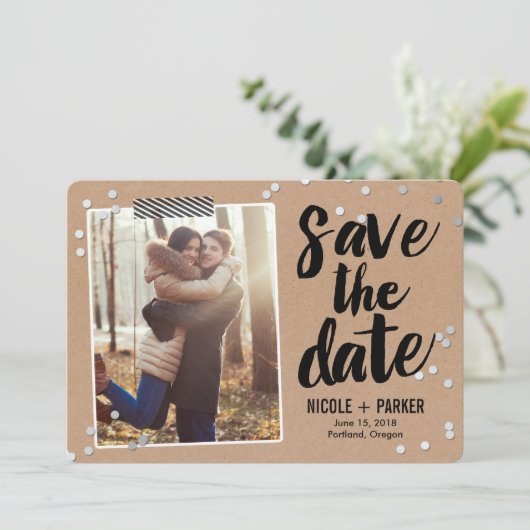 Confetti Sla de datumkaart op Save The Date (Staand voorkant)