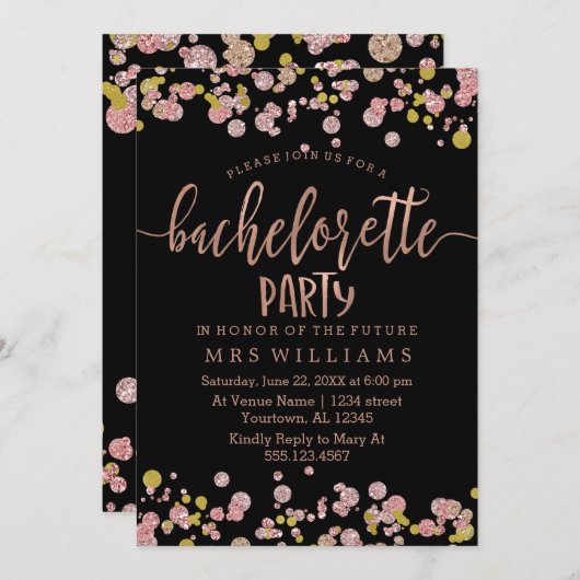 Confetti Sparkle Bachelorette Party Invitation (Devant / Derrière)