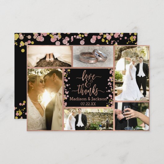 Confetti Sparkle Rose Merci Mariage or (Devant / Derrière)