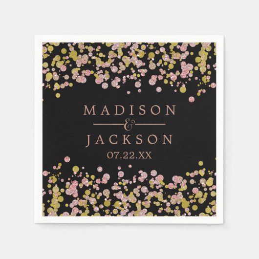 Confetti Sparkle Shine Roos Gold Weddenemonogram Servetten (Voorkant)