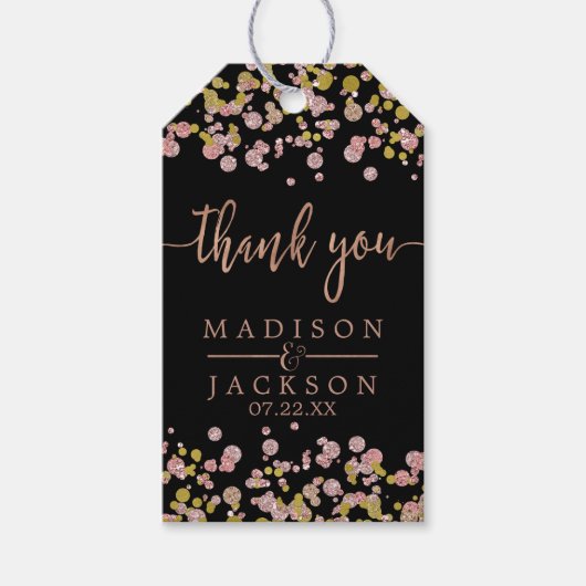 Confetti Sparkle Shine Roos Gold Wedding Dank u Cadeaulabel (Voorkant)