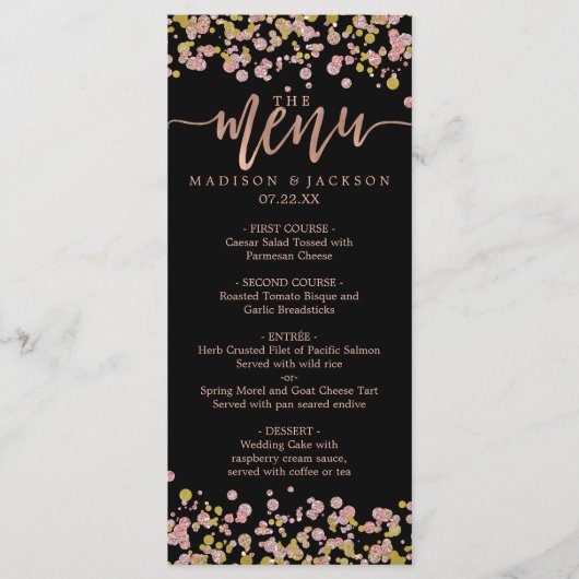 Confetti Sparkle Shine Roos Gold Wedding Menu (Voorkant)