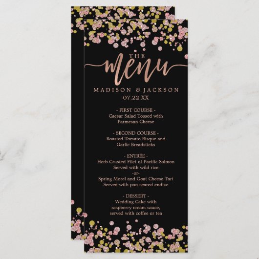 Confetti Sparkle Shine Rose Gold Mariage Menu (Devant / Derrière)