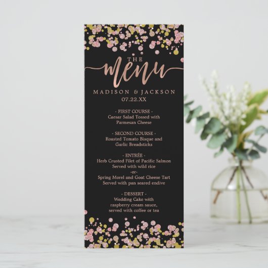 Confetti Sparkle Shine Rose Gold Mariage Menu (Debout devant)