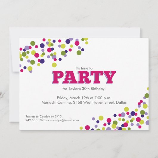 Confetti Sprinkle Party Invitation in Paars Kaart (Voorkant)