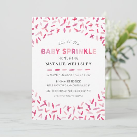 Confetti Sprinkles Baby Girl Sprinkl Invitation (Debout devant)