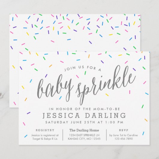 Confetti Sprinkles Baby Sprinkle Invitations (Devant / Derrière)