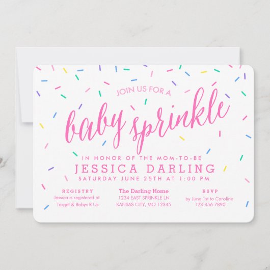 Confetti Sprinkles Baby Sprinkle Invitations rose (Devant)