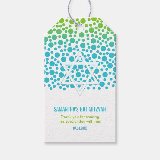 Confetti Stippen Blauwgroen Lime Green Bat Mitzvah Cadeaulabel (Voorkant)