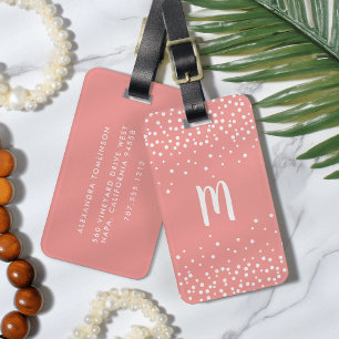 Confetti Stippen monogram Bagagelabel Coral