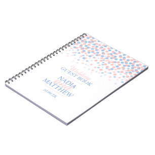 Confetti stippen roze blauw bruiloft gastenboek notitieboek