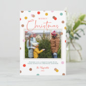 Confetti Stippen Vrolijk kerstfeest 2 Foto Feestdagenkaart (Staand voorkant)