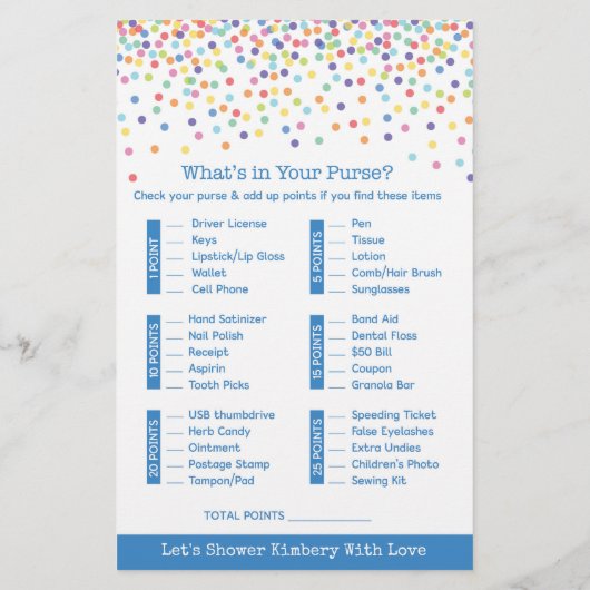 Confetti Theme Baby shower Game Flyer (Achterkant)