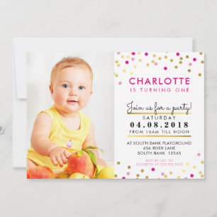 CONFETTI verjaardagsfeest INVITE roze gouden spot Kaart