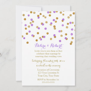 Confetti Vow Renewal Invitation Gold Purple