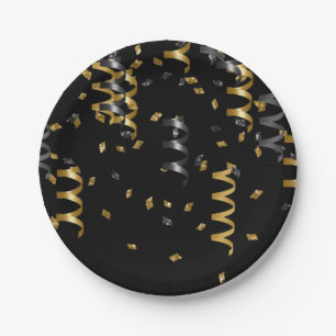 Confetti Zwart Goud Viering Modern Chique Plezier Papieren Bordje