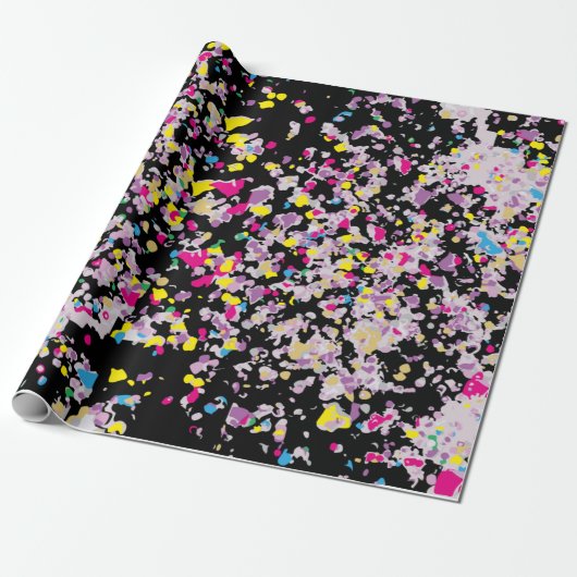 Confetti zwart omslagpapier cadeaupapier (Uitgerold)