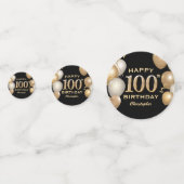 Confettis 100e fête d'anniversaire Ballons Noir et Or (Devant)