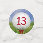 Confettis 13e anniversaire balle de golf sur tee rouge (Petit recto)