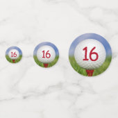 Confettis 16e anniversaire balle de golf sur tee rouge (Derrière)