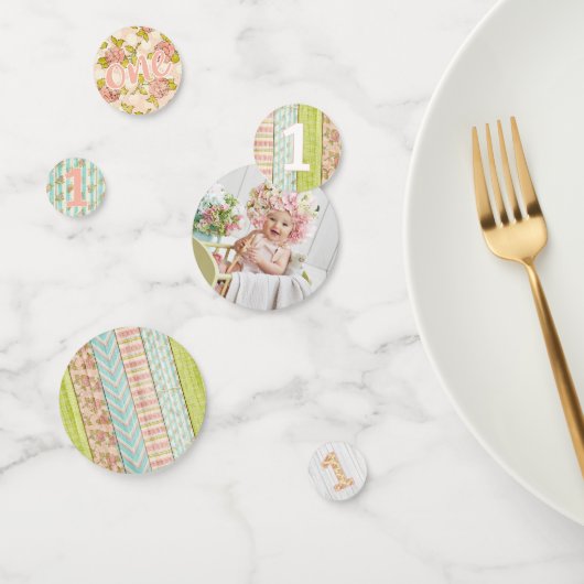 Confettis 1er anniversaire Shabby Chic Rose Rustic Wood Flor (Groupe)