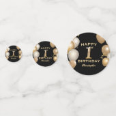 Confettis 1ère fête d'anniversaire Ballons noirs et or (Derrière)