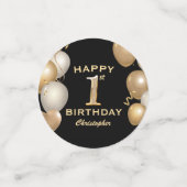 Confettis 1ère fête d'anniversaire Ballons noirs et or (Petit recto)