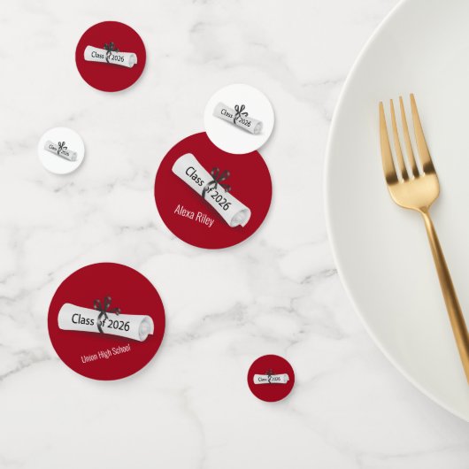 Confettis 2026 Graduation Diploma on White and Red  (Groupe)