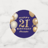 Confettis 21e Anniversaire Marine Bleu et Ballons d'or (Petit recto)