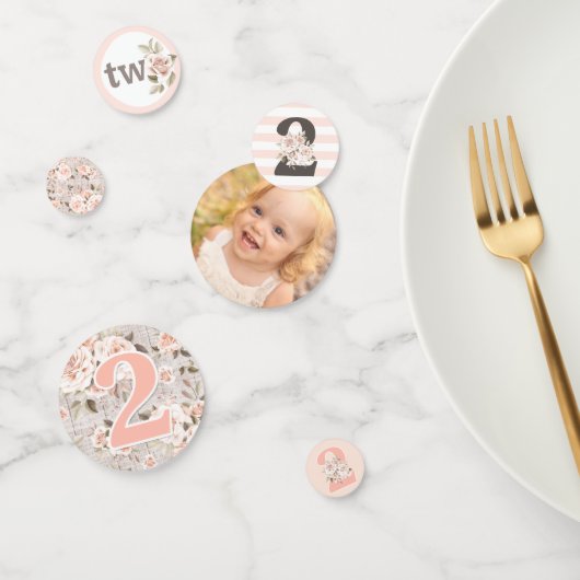 Confettis 2e anniversaire Rustic Wood Shabby Chic Rose Flora (Groupe)