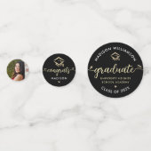 Confettis 3 Graduation Photo Black Gold Modern Script Casque (Devant)