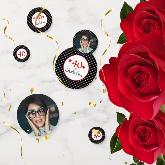 Confettis 40 & Coeurs fabuleux 40e anniversaire Photo Noir