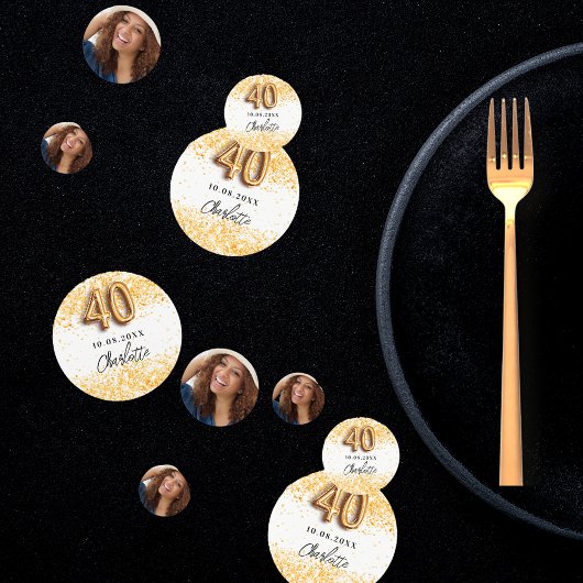 Confettis 40e anniversaire blanc or nom de parties scintilla