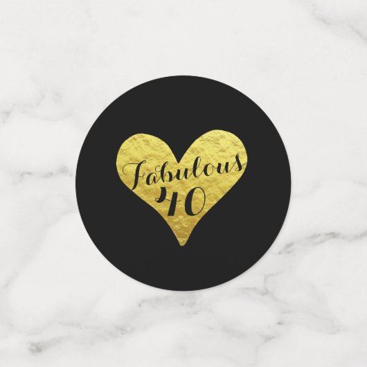 Confettis 40e anniversaire Fabuleux 40 Noir | Coeur Or Faux (Petit recto)