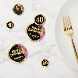 Confettis 40e anniversaire - rose, noir et or - Photo
