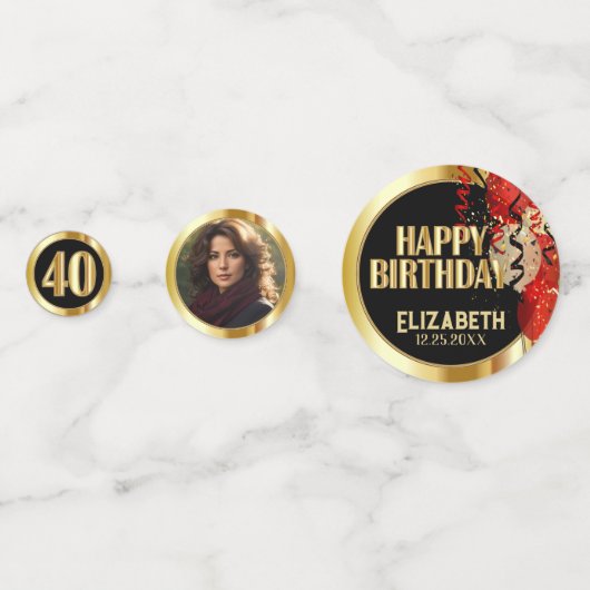 Confettis 40e anniversaire - 🎈 rouge, noir et or (Devant)
