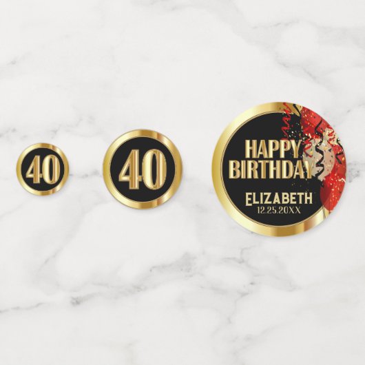 Confettis 40e anniversaire - 🎈 rouge, noir et or (Derrière)