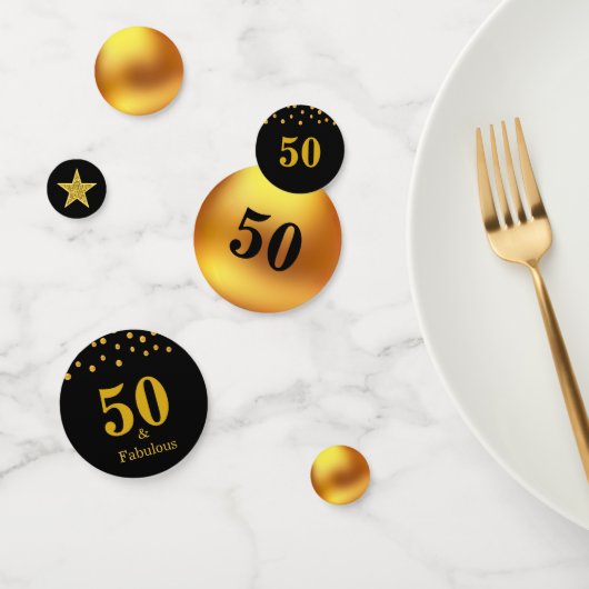 Confettis 50 & Fabuleux Anniversaire Gold Table Noire Confet (Groupe)
