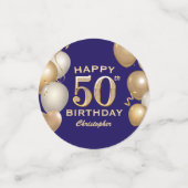 Confettis 50e Anniversaire Marine Bleu et Ballons d'or (Petit recto)