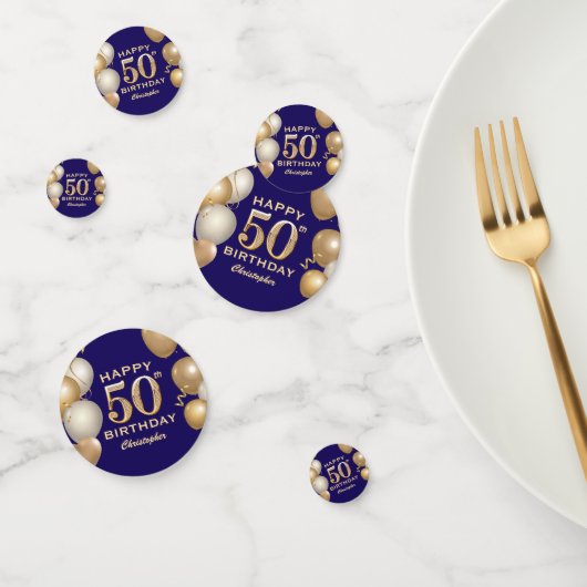 Confettis 50e Anniversaire Marine Bleu et Ballons d'or (Groupe)