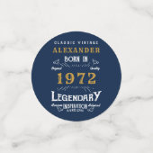 Confettis 50th Birthday 1972 Blue Gold Ajouter le nom Retro (Petit recto)