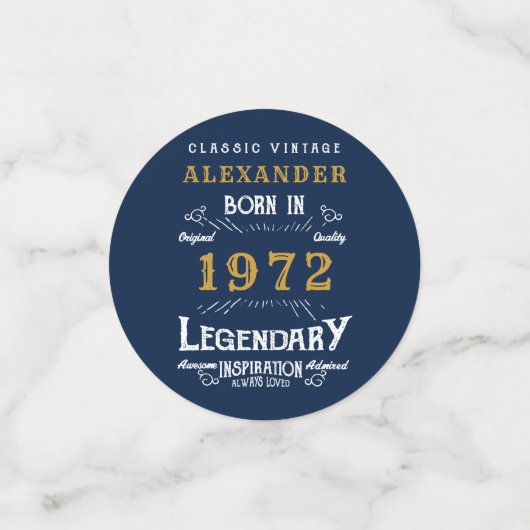 Confettis 50th Birthday 1972 Blue Gold Ajouter le nom Retro (Petit recto)