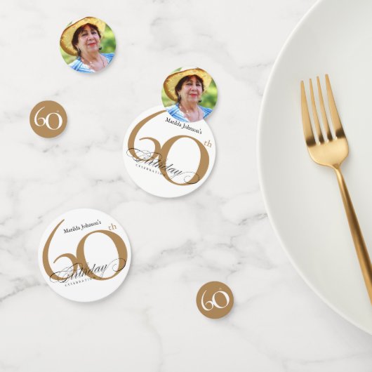 Confettis 60e Anniversaire Gold White Elegant Calligraphie C (Groupe)