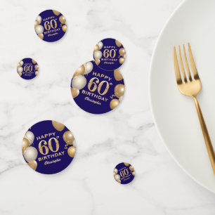Confettis 60e Anniversaire Marine Bleu et Ballons d'or