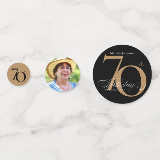 Confettis 70e anniversaire Gold Black Calligraphy Elégante P (Derrière)